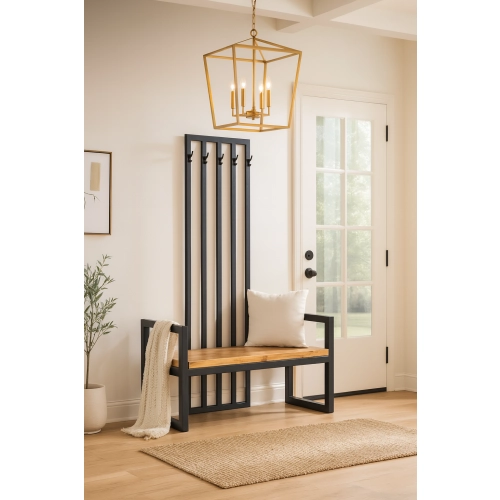 Ławka Metalowa Z Wieszakiem Loft Siedzisko Drewno Lite Dąb LM-120 Rozmiary od 50 cm do 200 cm